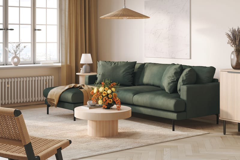 Menard 3-sits Vänstervänd L-formad Divansoffa i Manchester - Grön - Möbler - Soffa - Divansoffor & schäslongsoffa