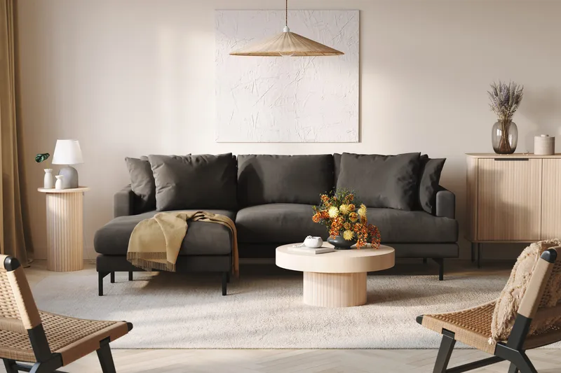 Menard 3-sits Vänstervänd L-formad Divansoffa i Manchester - Mörkgrå - Möbler - Soffa - Divansoffor & schäslongsoffa - 3 sits soffa med divan