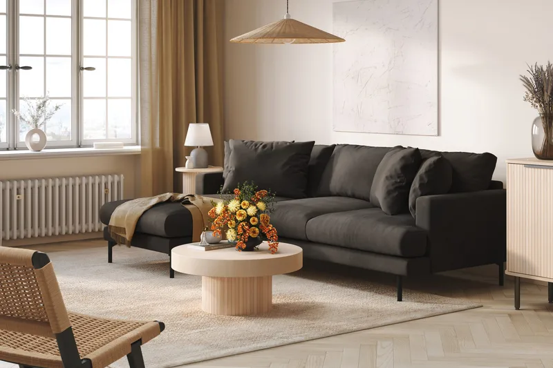 Menard 3-sits Vänstervänd L-formad Divansoffa i Manchester - Mörkgrå - Möbler - Soffa - Divansoffor & schäslongsoffa - 3 sits soffa med divan