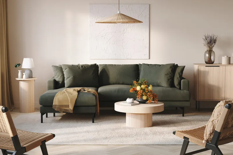 Menard 3-sits Vänstervänd L-formad Divansoffa i Manchester - Mörkgrön - Möbler - Soffa - Divansoffor & schäslongsoffa - 3 sits soffa med divan