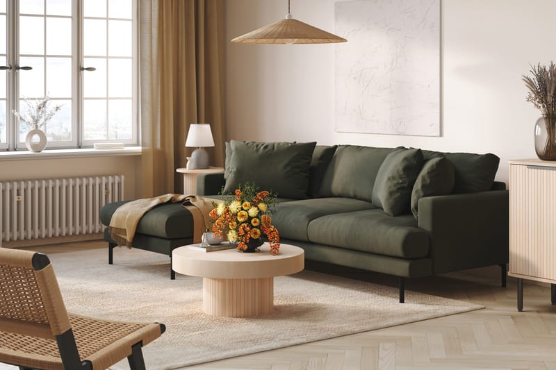 Menard 3-sits Vänstervänd L-formad Divansoffa i Manchester - Mörkgrön - Möbler - Soffa - Divansoffor & schäslongsoffa - 3 sits soffa med divan