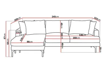 Menard 3-sits Vänstervänd L-formad Divansoffa i Tyg - Grå - Möbler - Soffa - Divansoffor & schäslongsoffa - 3 sits soffa med divan