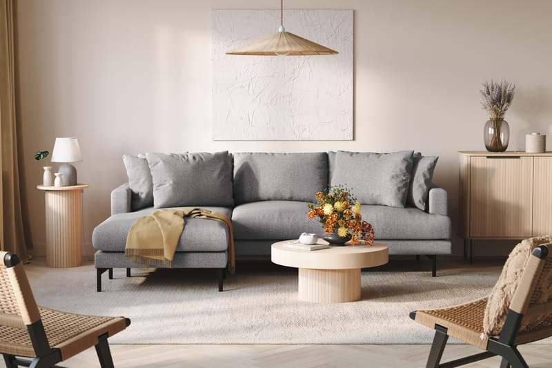 Menard 3-sits Vänstervänd L-formad Divansoffa i Tyg - Grå - Möbler - Soffa - Divansoffor & schäslongsoffa