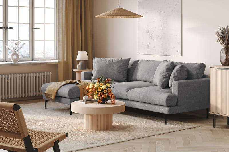 Menard 3-sits Vänstervänd L-formad Divansoffa i Tyg - Grå - Möbler - Soffa - Divansoffor & schäslongsoffa