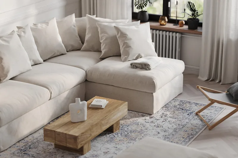 Menard 4-sits Högervänd L-formad Djup Schäslongsoffa i Tyg - Beige - Möbler - Soffa - Divansoffor & schäslongsoffa - 4 sits soffa med divan