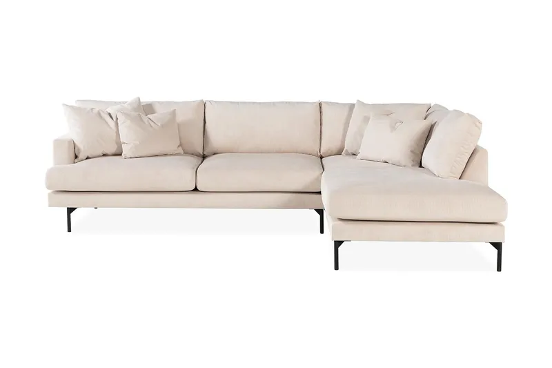Menard 4-sits Högervänd L-formad Schäslongsoffa + Fotpall i Manchester - Beige - Möbler - Soffa - Divansoffor & schäslongsoffa - 4 sits soffa med divan