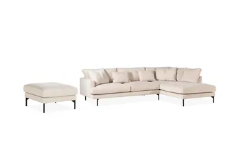 Menard 4-sits Högervänd L-formad Schäslongsoffa + Fotpall i Manchester - Beige - Möbler - Soffa - Divansoffor & schäslongsoffa - 4 sits soffa med divan