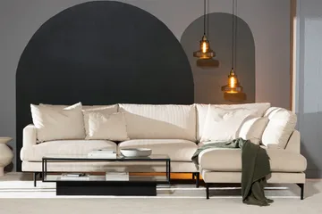 Menard 4-sits Högervänd L-formad Schäslongsoffa + Fotpall i Manchester - Beige - Möbler - Soffa - Divansoffor & schäslongsoffa - 4 sits soffa med divan