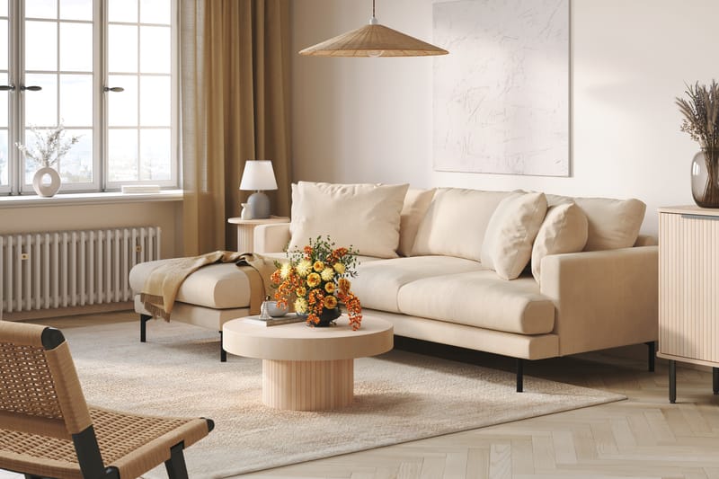 Menard 4-sits Vänstervänd L-formad Djup Divansoffa i Manchester - Beige - Möbler - Soffa - Divansoffor & schäslongsoffa