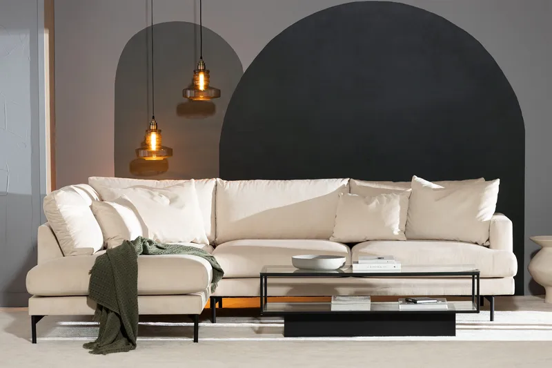 Menard 4-sits Vänstervänd L-formad Djup Schäslongsoffa i Manchester - Beige - Möbler - Soffa - Divansoffor & schäslongsoffa - 4 sits soffa med divan