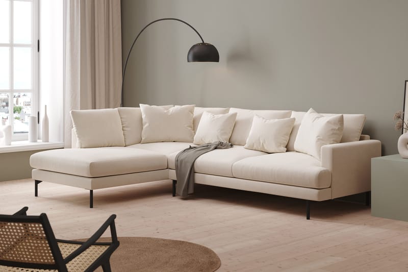 Menard 4-sits Vänstervänd L-formad Djup Schäslongsoffa i Sammet - Krämvit - Möbler - Soffa - Divansoffor & schäslongsoffa - 4 sits soffa med divan