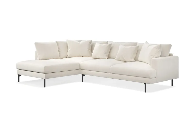 Menard 4-sits Vänstervänd L-formad Djup Schäslongsoffa i Sammet - Krämvit - Möbler - Soffa - Divansoffor & schäslongsoffa - 4 sits soffa med divan