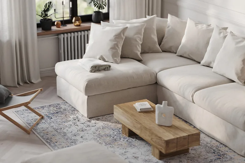 Menard 4-sits Vänstervänd L-formad Schäslongsoffa i Tyg - Beige - Möbler - Soffa - Divansoffor & schäslongsoffa - 4 sits soffa med divan