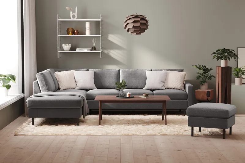 Peppe 4-sits Vänstervänd L-formad Schäslongsoffa i Tyg - Ljusgrå - Möbler - Soffa - Divansoffor & schäslongsoffa - 4 sits soffa med divan