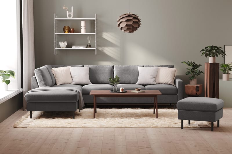 Peppe 4-sits Vänstervänd L-formad Schäslongsoffa i Tyg - Ljusgrå - Möbler - Soffa - Divansoffor & schäslongsoffa - 4 sits soffa med divan