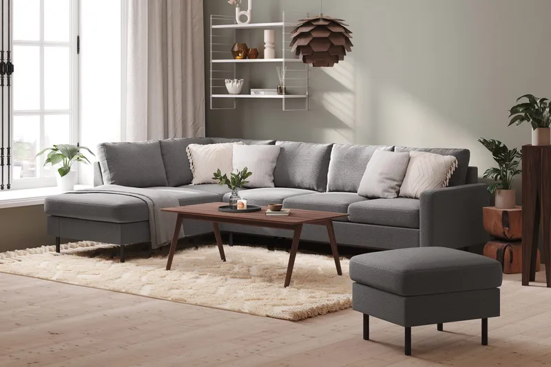 Peppe 4-sits Vänstervänd L-formad Schäslongsoffa i Tyg - Ljusgrå - Möbler - Soffa - Divansoffor & schäslongsoffa - 4 sits soffa med divan