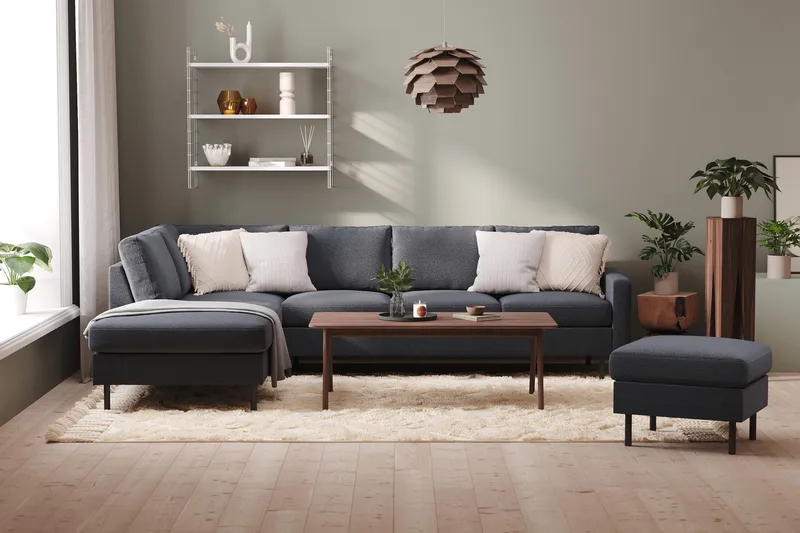 Peppe 4-sits Vänstervänd L-formad Schäslongsoffa i Tyg - Mörkgrå - Möbler - Soffa - Divansoffor & schäslongsoffa - 4 sits soffa med divan