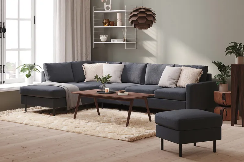 Peppe 4-sits Vänstervänd L-formad Schäslongsoffa i Tyg - Mörkgrå - Möbler - Soffa - Divansoffor & schäslongsoffa - 4 sits soffa med divan