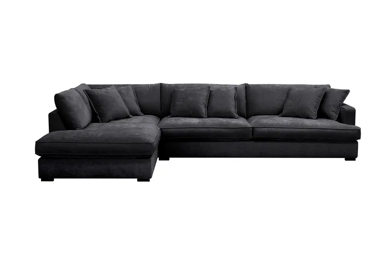 Rossita Lyx 4-sits Vänstervänd L-formad Extra Djup Schäslongsoffa i Chenille, Svart Chenille