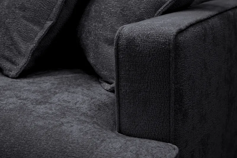 Rossita Lyx 4-sits Vänstervänd L-formad Extra Djup Schäslongsoffa i Chenille - Svart Chenille - Möbler - Soffa - Divansoffor & schäslongsoffa - 4 sits soffa med divan