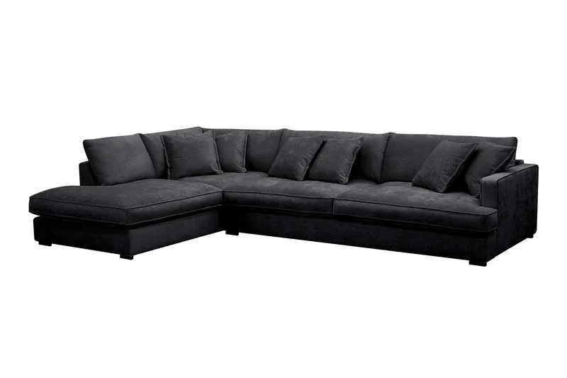 Rossita Lyx 4-sits Vänstervänd L-formad Extra Djup Schäslongsoffa i Chenille - Svart Chenille - Möbler - Soffa - Divansoffor & schäslongsoffa - 4 sits soffa med divan