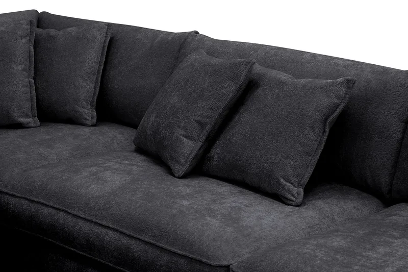 Rossita Lyx 4-sits Vänstervänd L-formad Extra Djup Schäslongsoffa i Chenille - Svart Chenille - Möbler - Soffa - Divansoffor & schäslongsoffa - 4 sits soffa med divan