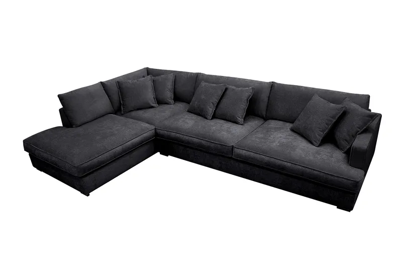 Rossita Lyx 4-sits Vänstervänd L-formad Extra Djup Schäslongsoffa i Chenille - Svart Chenille - Möbler - Soffa - Divansoffor & schäslongsoffa - 4 sits soffa med divan