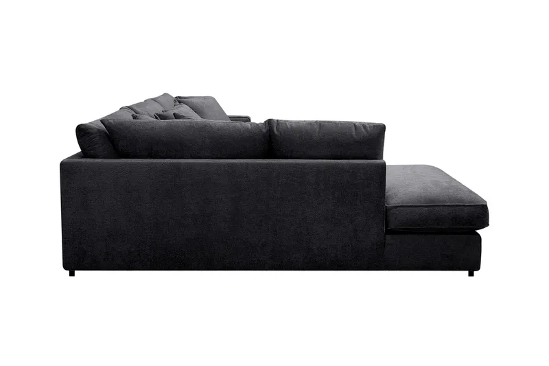 Rossita Lyx 4-sits Vänstervänd L-formad Extra Djup Schäslongsoffa i Chenille - Svart Chenille - Möbler - Soffa - Divansoffor & schäslongsoffa - 4 sits soffa med divan