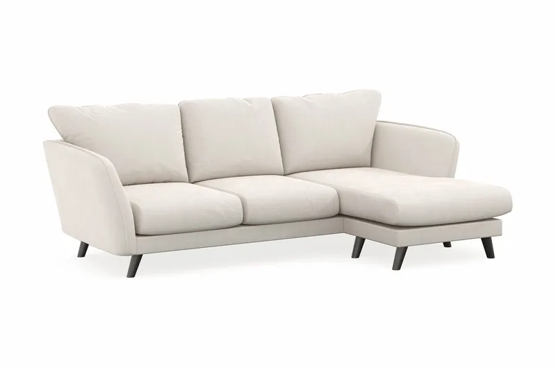 Trend Lyx 3-sits Högervänd L-formad Divansoffa i Sammet - Krämvit - Möbler - Soffa - Divansoffor & schäslongsoffa - 4 sits soffa med divan