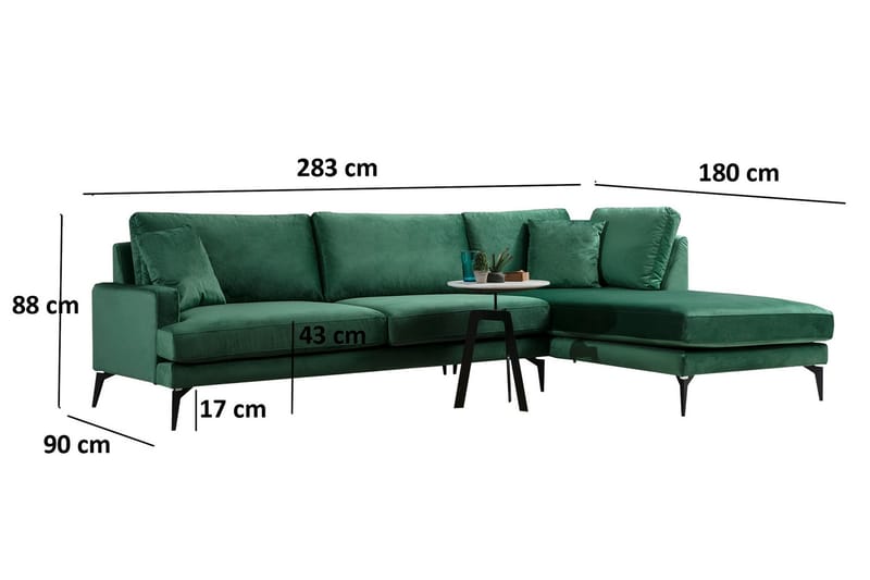 Andary Divansoffa - Grön/Svart - Divansoffor & schäslongsoffa - 4 sits soffa med divan