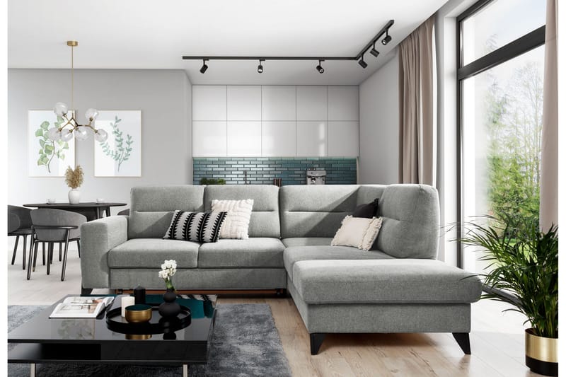 Anglika 4 sits divansoffa med schäslong Högervänd i Tyg - Grå - Möbler - Soffa - Divansoffor & schäslongsoffa