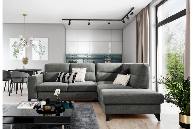 Anglika 4 sits divansoffa med schäslong Högervänd i Tyg - Grå - Möbler - Soffa - Divansoffor & schäslongsoffa