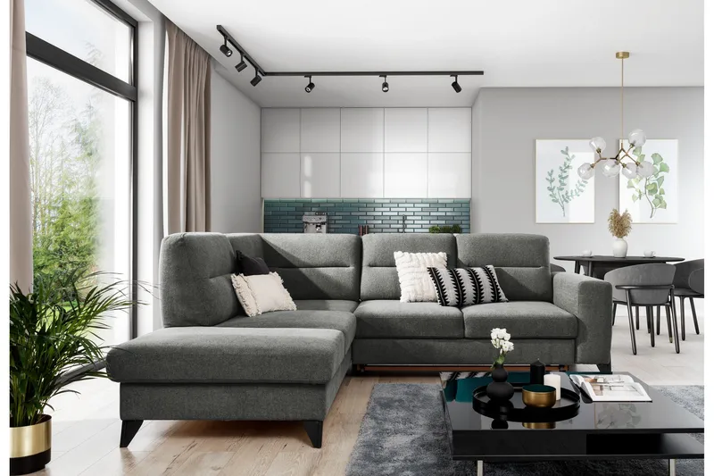 Anglika 4 sits divansoffa med schäslong Vänstervänd i Tyg - Grå - Möbler - Soffa - Divansoffor & schäslongsoffa