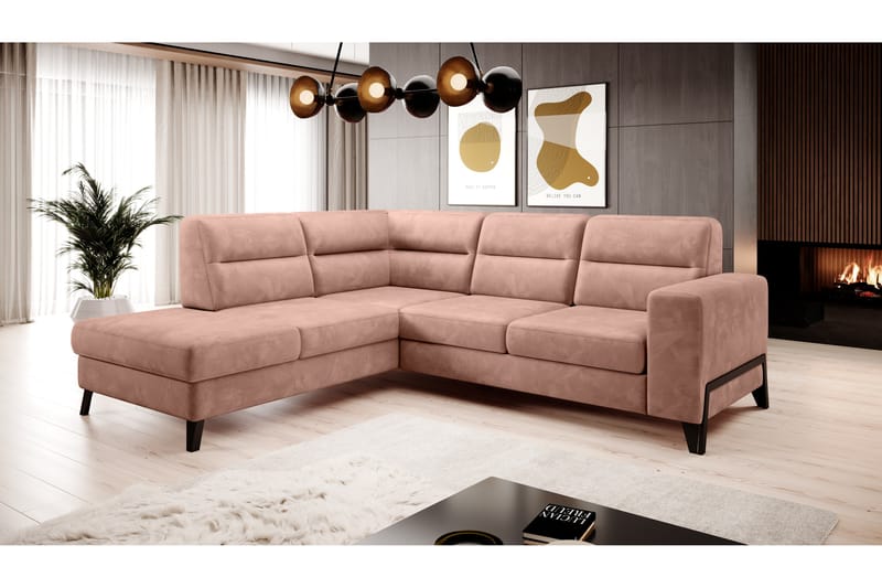 Anglika Soffa m. Schäslong 4-sits - Rosa - Divansoffor & schäslongsoffa - 4 sits soffa med divan - Sammetssoffa