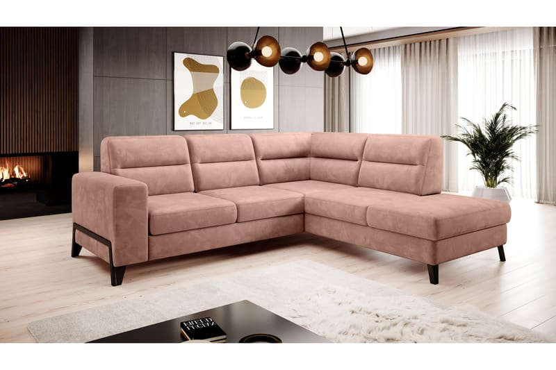 Anglika Soffa m. Schäslong 4-sits - Rosa - Divansoffor & schäslongsoffa - 4 sits soffa med divan - Sammetssoffa