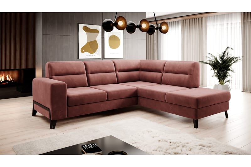 Anglika Soffa m. Schäslong 4-sits - Rosa - Divansoffor & schäslongsoffa - 4 sits soffa med divan - Sammetssoffa