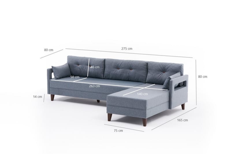 Angola Soffa m. Divan 4-sits - Blå - Divansoffor & schäslongsoffa - 4 sits soffa med divan