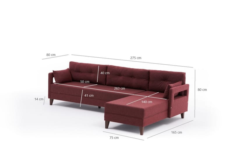 Angola Soffa m. Divan 4-sits - Röd - Divansoffor & schäslongsoffa - 4 sits soffa med divan