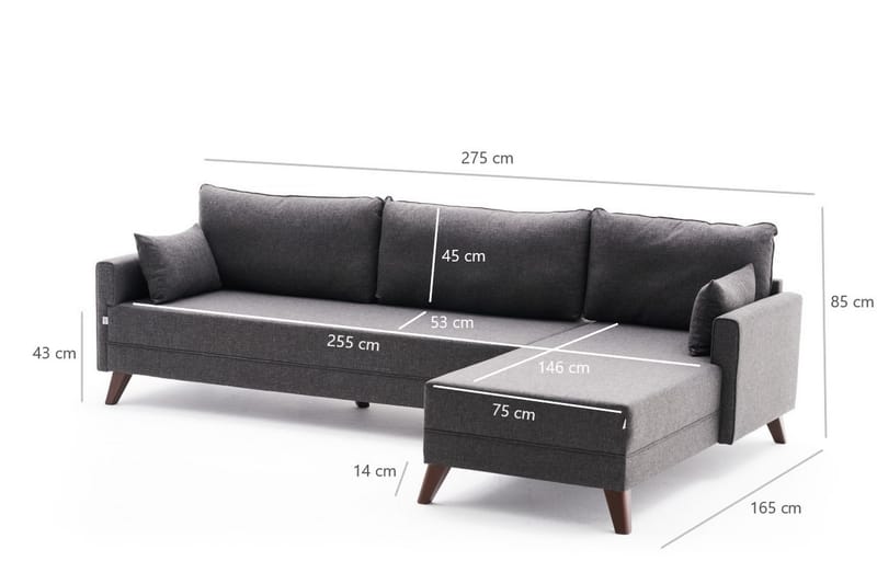 Antigua Divansoffa Höger - Antracit/Brun - Divansoffor & schäslongsoffa - 4 sits soffa med divan
