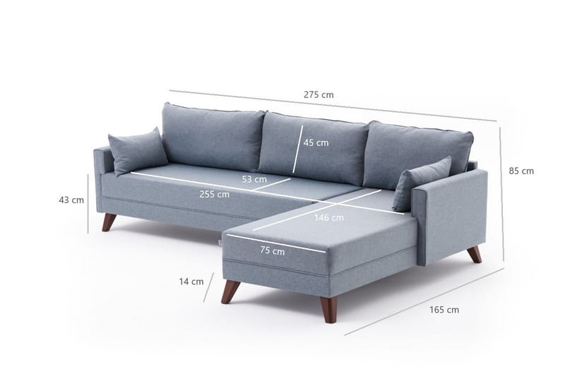 Antigua Divansoffa Vänster - Blå/Brun - Divansoffor & schäslongsoffa - 4 sits soffa med divan