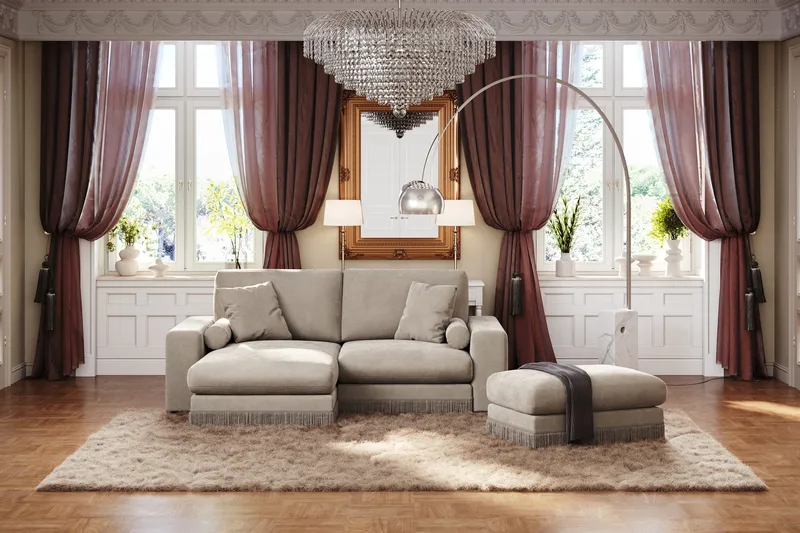 Arken Lyx 3-sits Vändbar L-formad Djup Divansoffa i Sammet - Beige - Möbler - Soffa - Divansoffor & schäslongsoffa