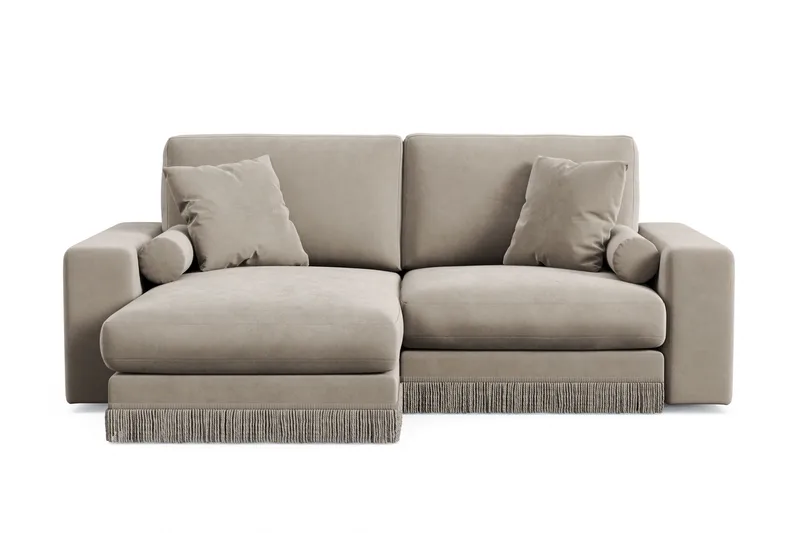 Arken Lyx 3-sits Vändbar L-formad Djup Divansoffa i Sammet - Beige - Möbler - Soffa - Divansoffor & schäslongsoffa