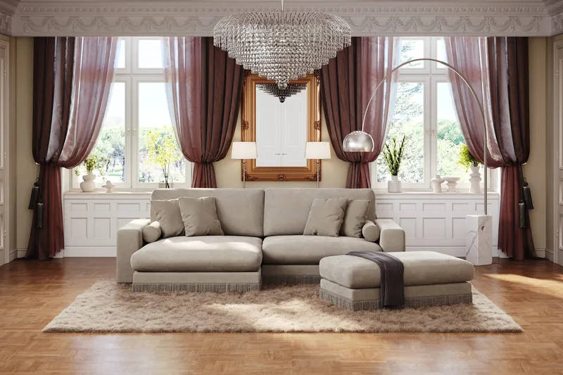 Arken Lyx 4-sits Vändbar L-formad Djup Divansoffa i Sammet - Beige - Möbler - Soffa - Divansoffor & schäslongsoffa