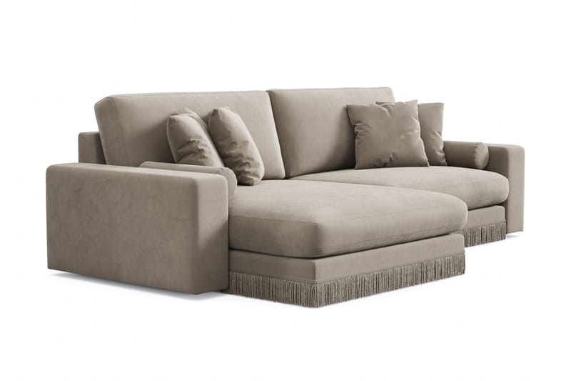 Arken Lyx 4-sits Vändbar L-formad Djup Divansoffa i Sammet - Beige - Möbler - Soffa - Divansoffor & schäslongsoffa