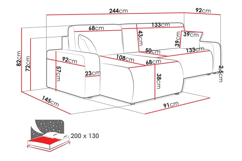 Barile Soffa med Divan 3-sits - Blå - Möbler - Soffa - Divansoffor & schäslongsoffa