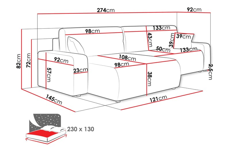 Barile Soffa med Divan 3-sits - Mörkgrå - Möbler - Soffa - Divansoffor & schäslongsoffa