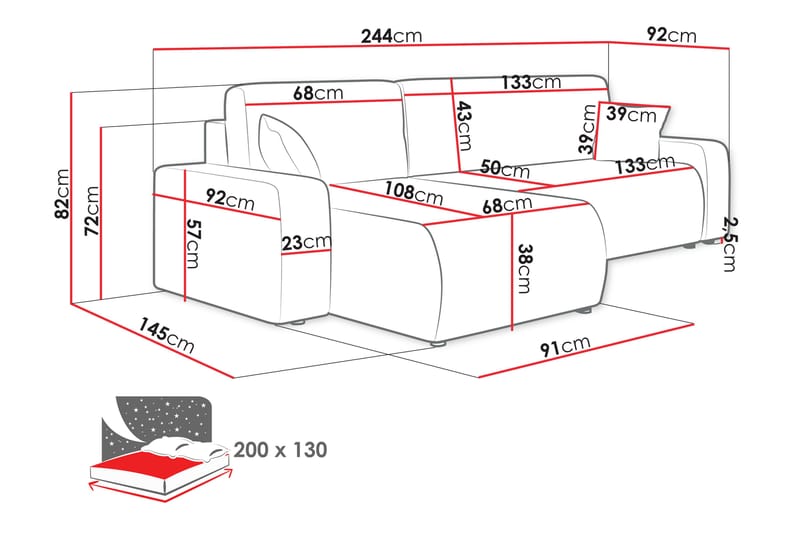 Barile Soffa med Divan 3-sits - Rosa - Möbler - Soffa - Divansoffor & schäslongsoffa