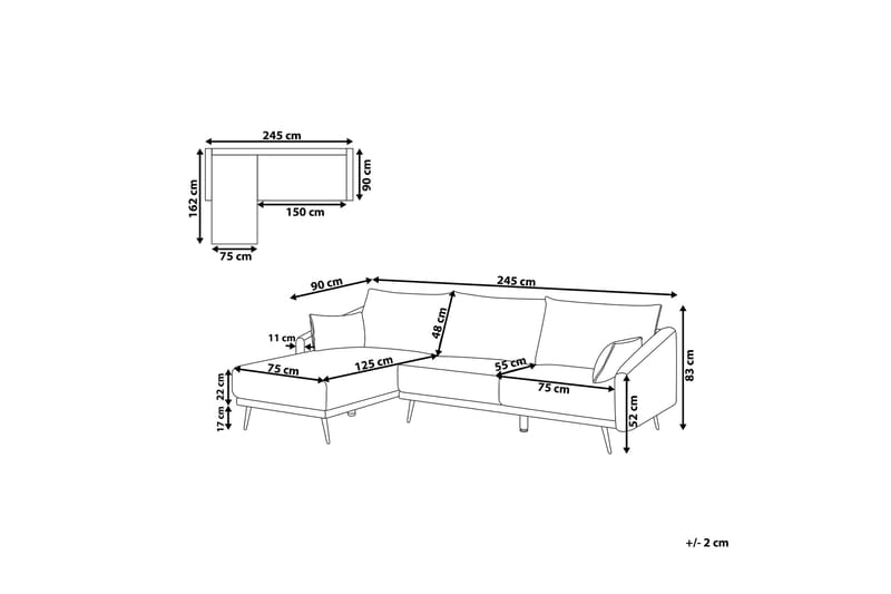 Bartelme Hörnsoffa Höger med LED-Belysning Sammet - Grå - Divansoffor & schäslongsoffa - Skinnsoffor - 2 sits soffa med divan - 3 sits soffa med divan - 4 sits soffa med divan - Sammetssoffa