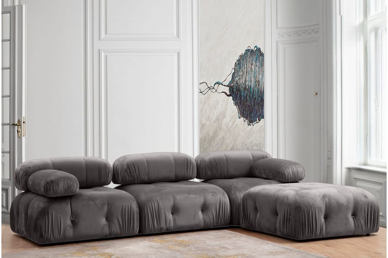 Belgin Bubblig Divansoffa 3-sits 288 cm med fasta armstöd och repdetaljer - Grå - Möbler - Soffa - 3 sits soffa