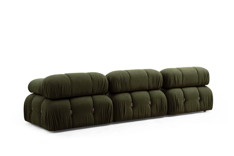 Belgin Bubblig Divansoffa 3-sits 288 cm med fasta armstöd och repdetaljer - Grön - Möbler - Soffa - Divansoffor & schäslongsoffa